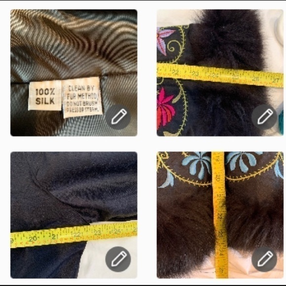 M. MILLER Black Silk Embroidered Boho Fur Collar & Cuff Evening Jacket.Size LG - Picture 7 of 11